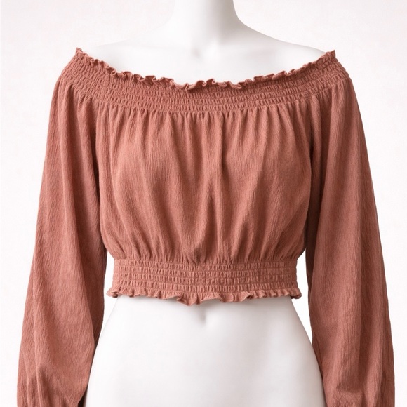 H&M Tops - H&M Rusty Rose Off-Shoulder Smocked Crop Top